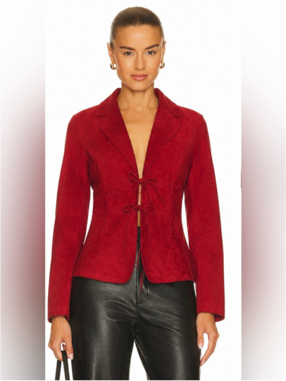 Danier Red Suede Tie-Front Blazer Real Leather